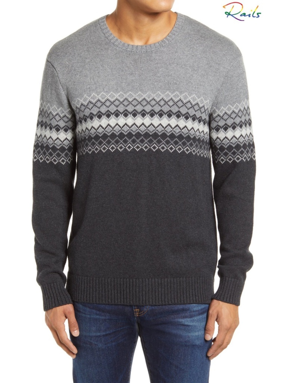 RAILS MEN NWT KIERAN COTTON/WOOL BLEND HEATHER GREY/BLACK SWEATER. SIZE XL